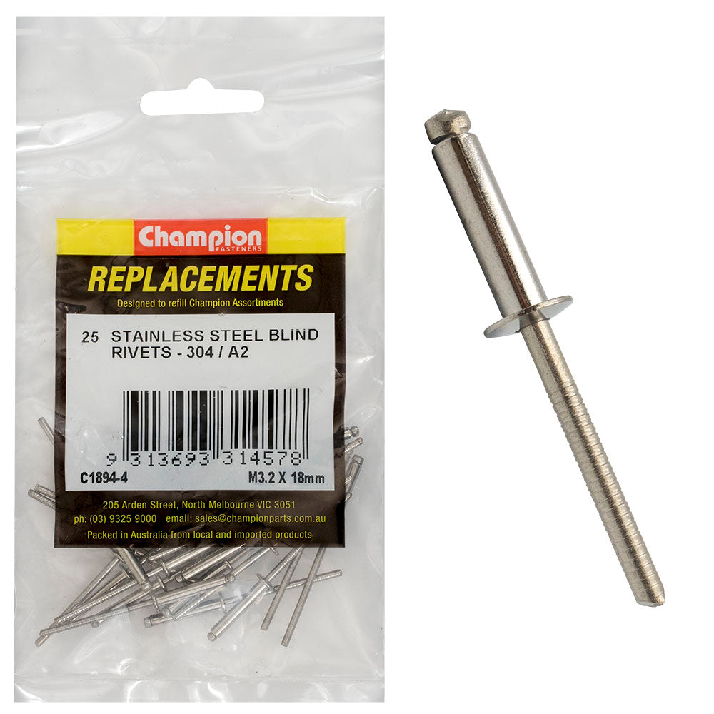 Champion 3.2mm x 18mm Blind Rivet -304/A2 -25pk