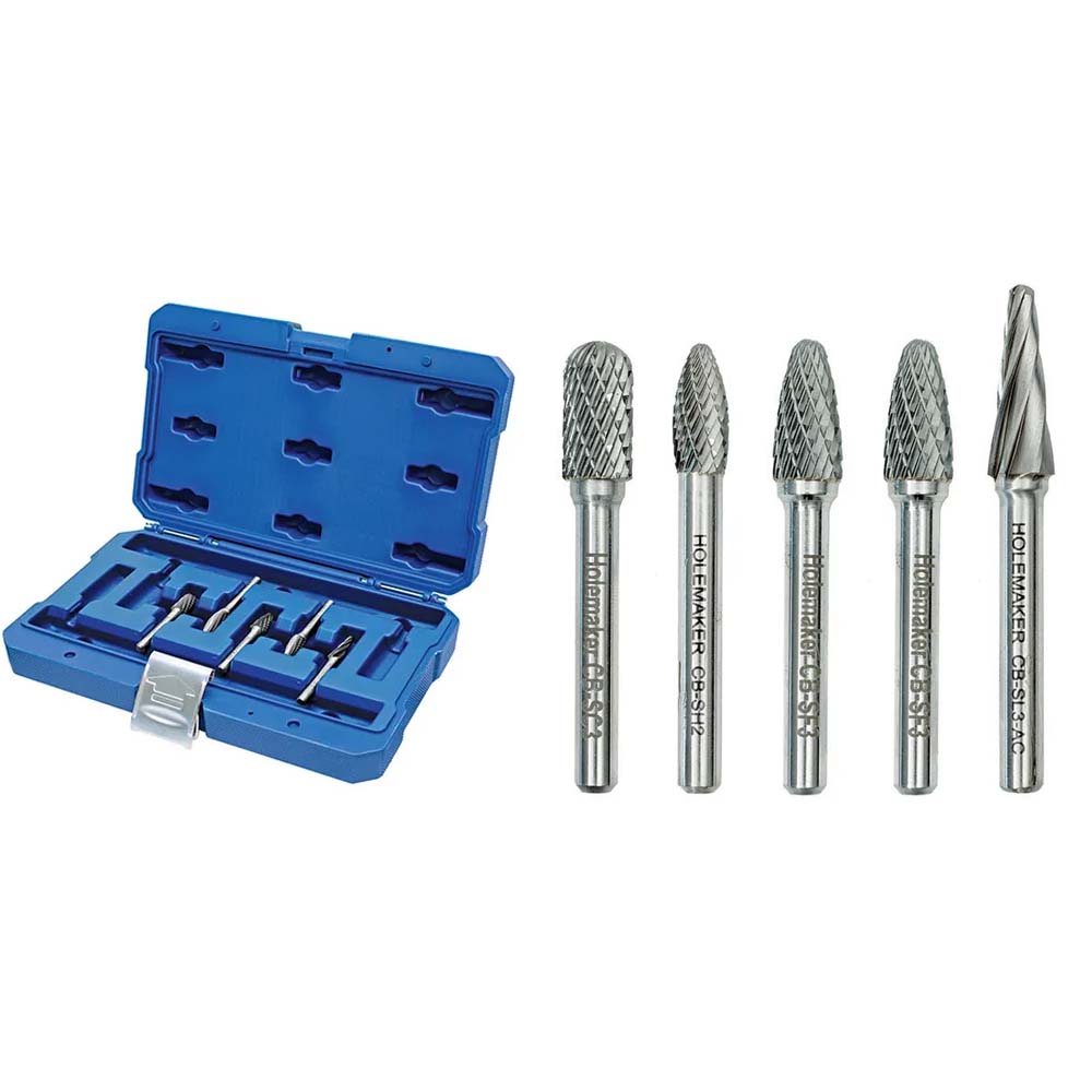 Holemaker 5pc Carbide Burr Set-3/8&5/16in Headx1/4in AC/DC