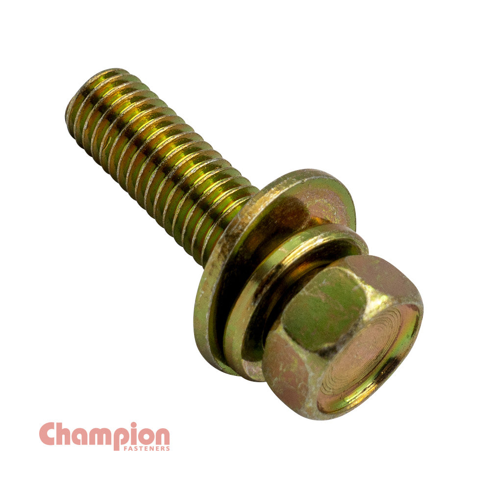 Champion M6 x 12mm Sems HexBolt W/Spring & Flat Washer- 50pk