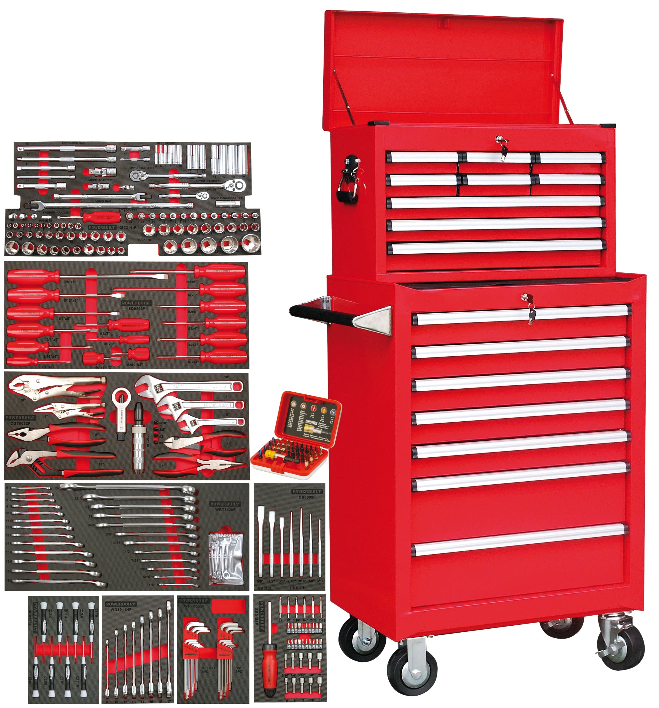 Powerbuilt 294pc Tool Chest, Roller Cabinet & Assorted Tools