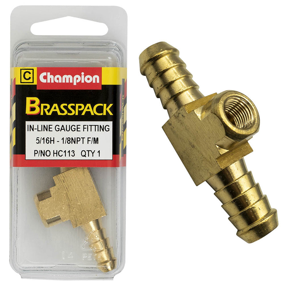 Champion Brass In-Line Gauge Fittings-5/16H-1/8in NPT-Female