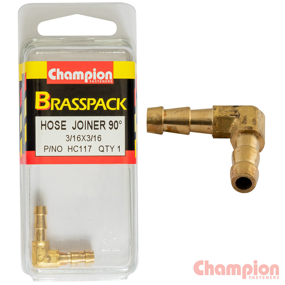 Champion Hose Joiner 90 deg Barb Elbow Brass 3/16-3/16