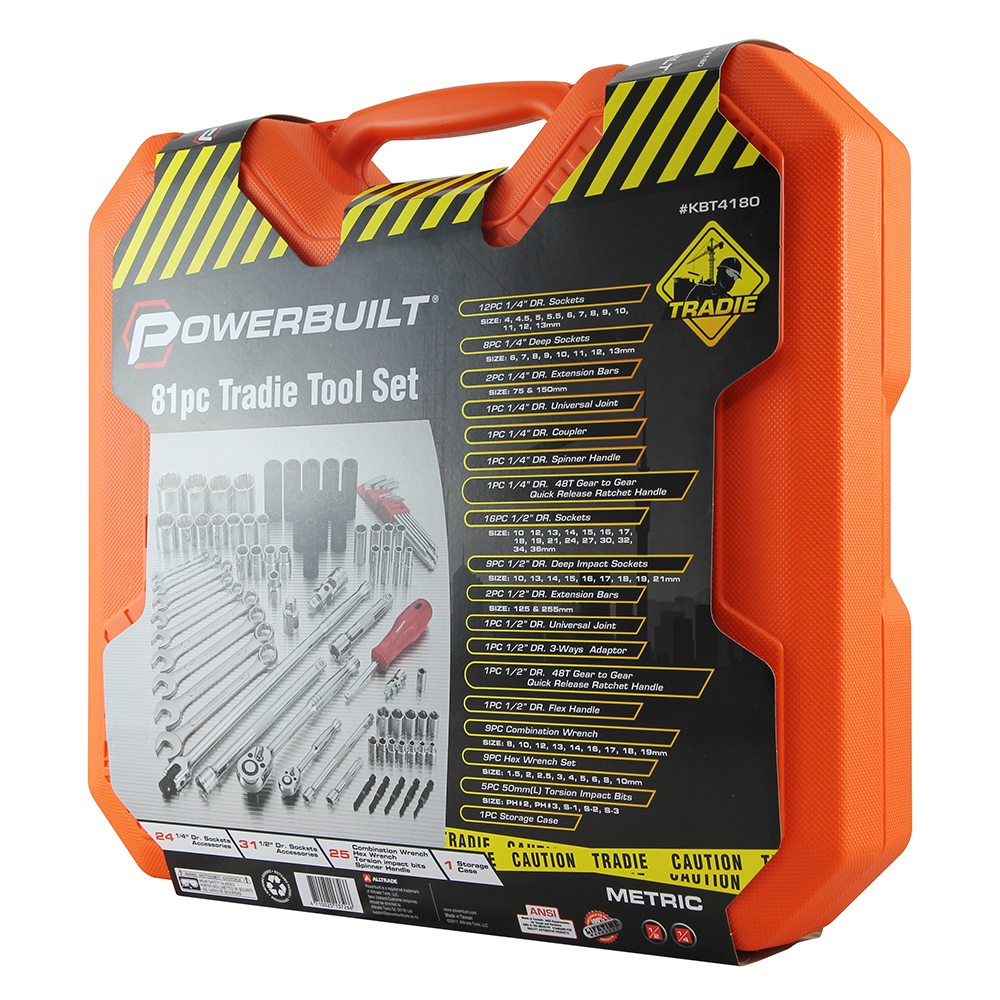 Powerbuilt 1/4” Dr, 1/2” Dr 81pc Metric Tradie Tool Set