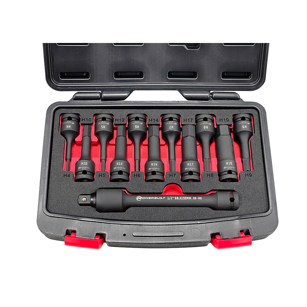Powerbuilt 1/2in Dr 12pc Impact Long Hex Bit Socket Set