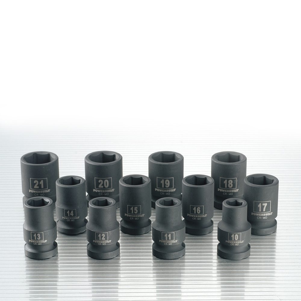 Powerbuilt 1/2” Dr 12pc 6pt Metric Standard Impact Socket Set