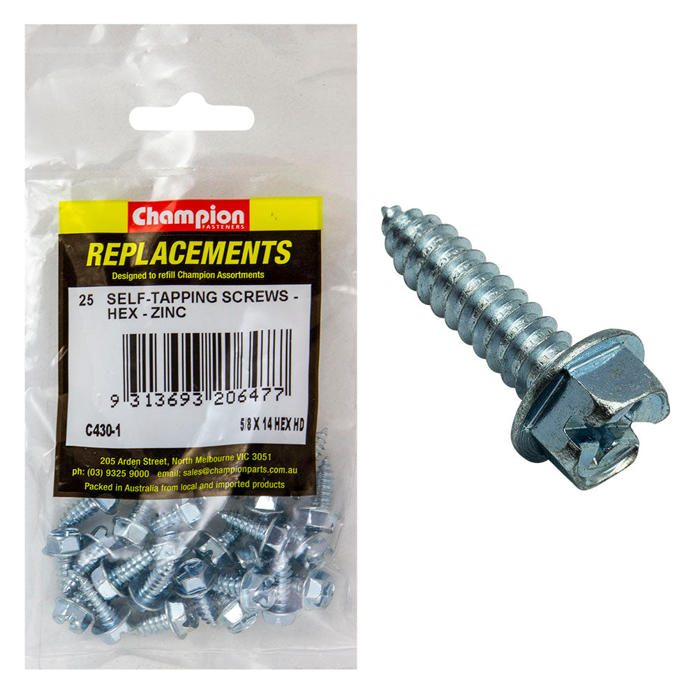 Champion 14G x 5/8in S/Tapping Screw Hex Head Phillips -25pk