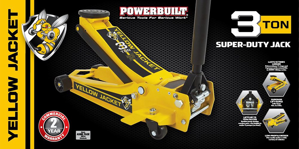 Powerbuilt 3 Ton / 2700kg Professional Super Duty Trolley Jack Yellow Jacket