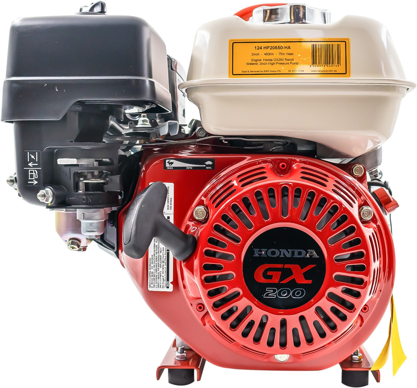 BE 1.5" Fire Fighting Pump, 450 L/min - Honda 6.5hp, Recoil, Handlekit | HP20650-HA