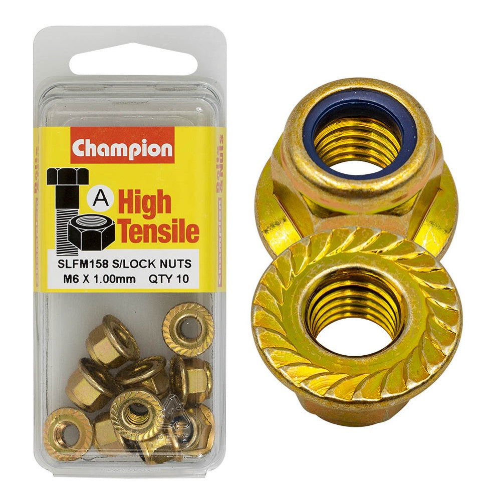 Champion Hex Flange Self-Locking Nuts Nylon Insert M6x1.00mm