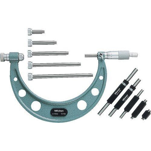 Mitutoyo Outside Micrometer Set Interchangeable Anvils 0-100mm x 0.01mm with Interchangeable Anvils-Mitutoyo-Tool Factory