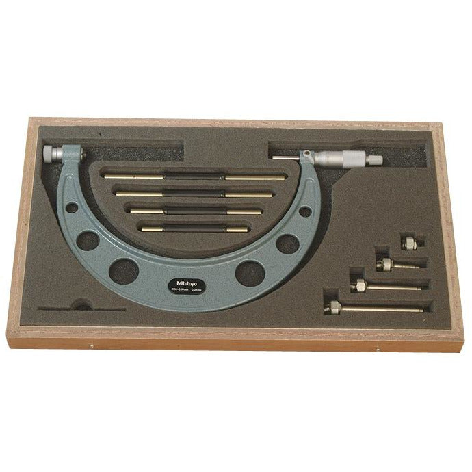 Mitutoyo Outside Micrometer Set Interchangeable Anvils 100-200mm x 0.01mm with Interchangeable Anvils-Mitutoyo-Tool Factory