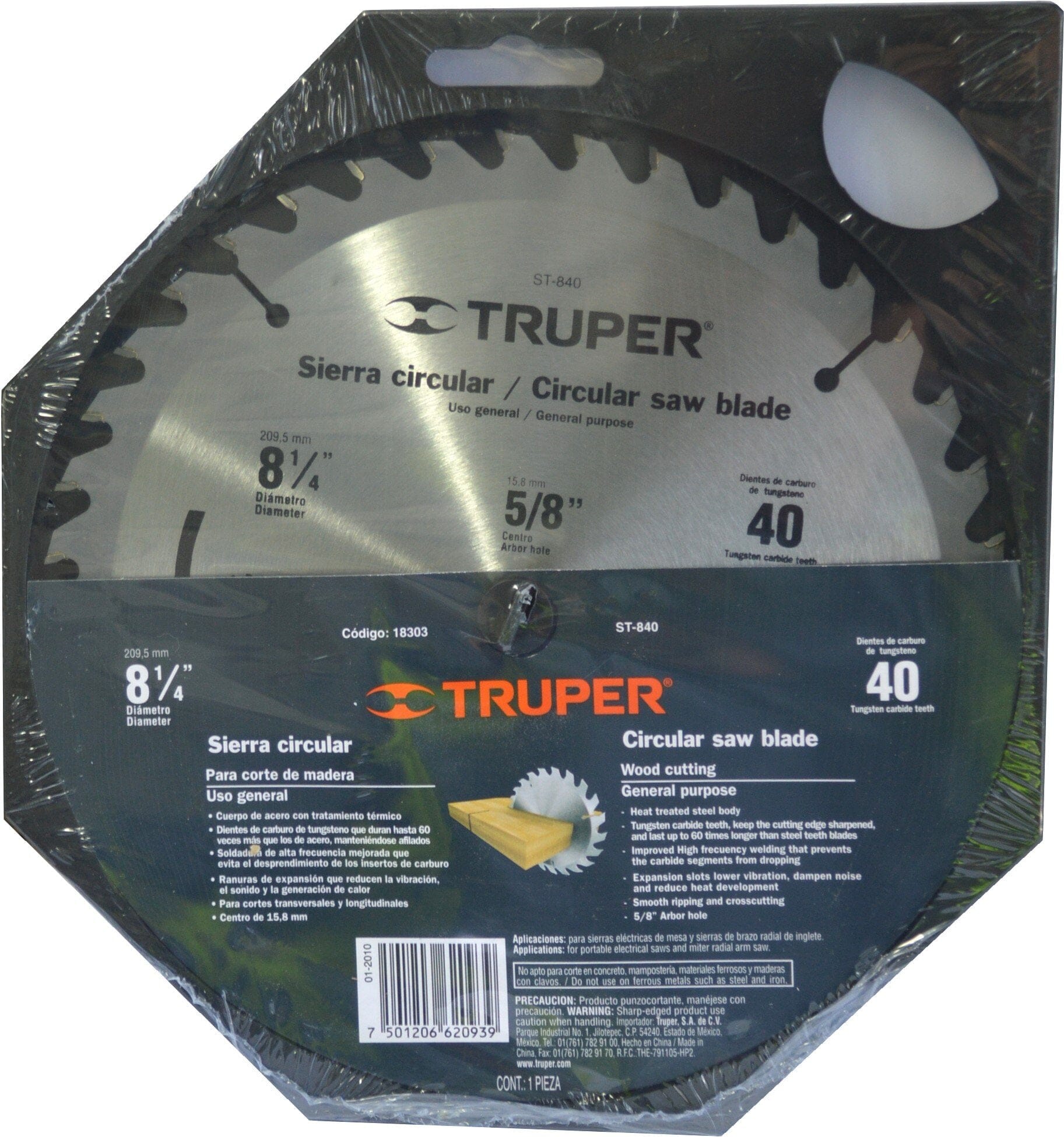 Truper Circular Saw Blade TCT 40-Tooth 210mm x 16mm