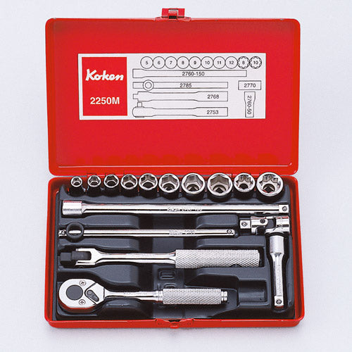Koken 1/4" Dr Socket Set - 16pc 6pt 5-12mm, 8pt 8-10mm-Sockets & Accessories-Tool Factory