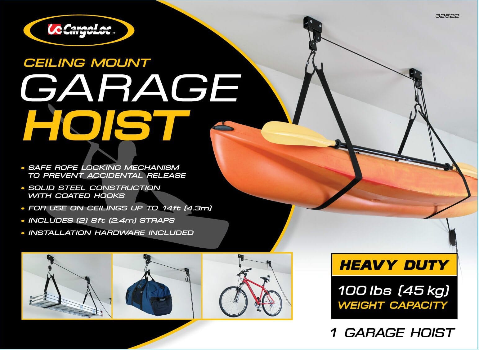 Cargoloc Garage Hoist-Ceiling Mount 45Kg Capacity #32522