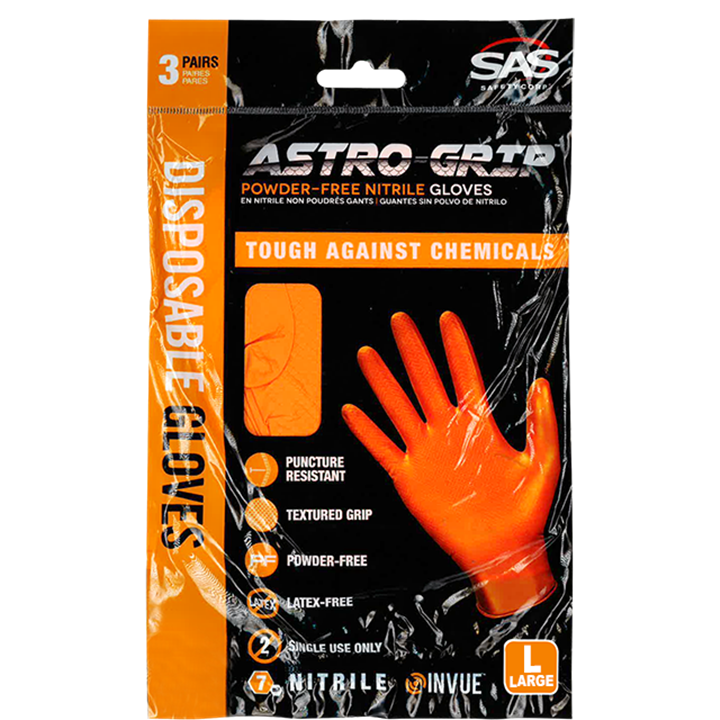 Sas Astro Grip Pf Orange Nitrile Gloves Large (3 Pack)-Gloves-Tool Factory