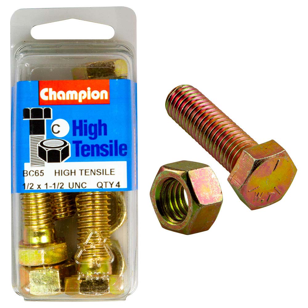 Champion 1-1/2in x 1/2in Bolt And Nut (C) - GR5