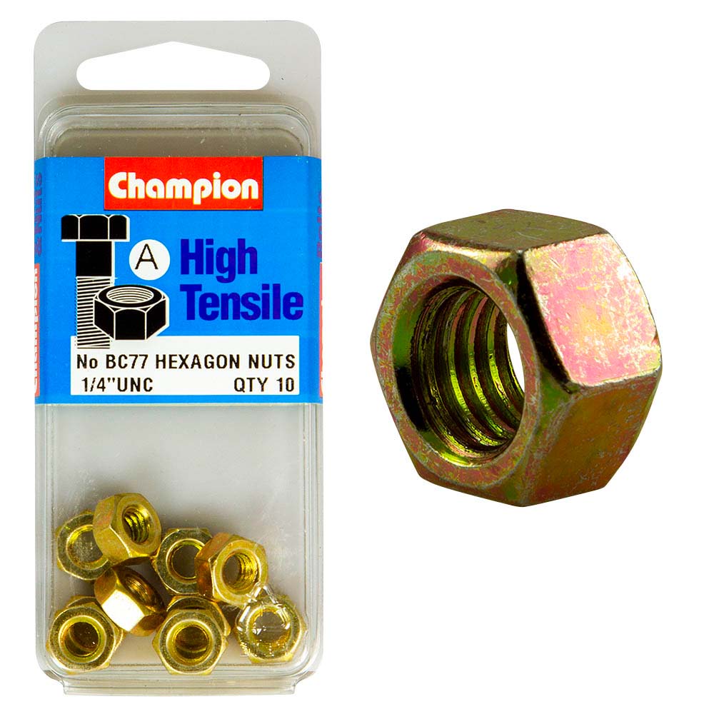 Champion 1/4in UNC Hex Nut (A) - GR5