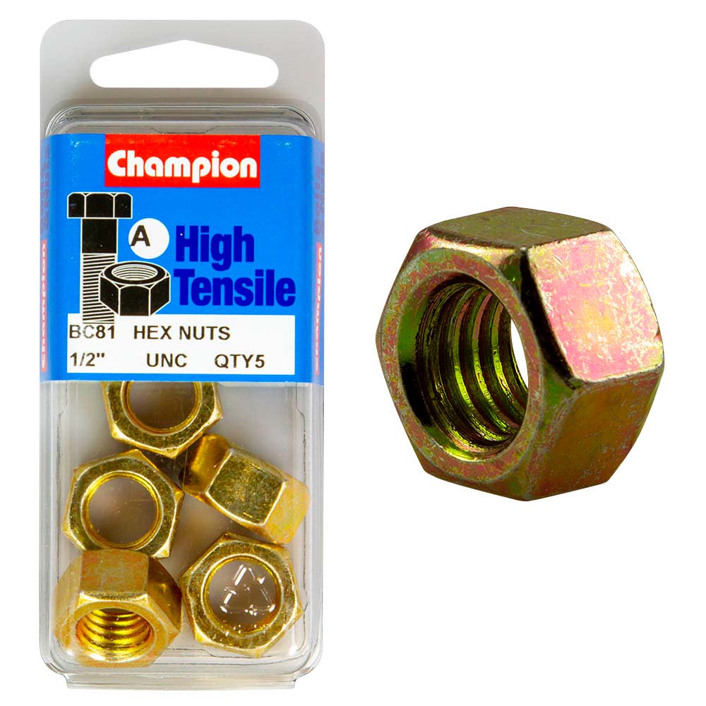 Champion 1/2in UNC Hex Nut (A) - GR5