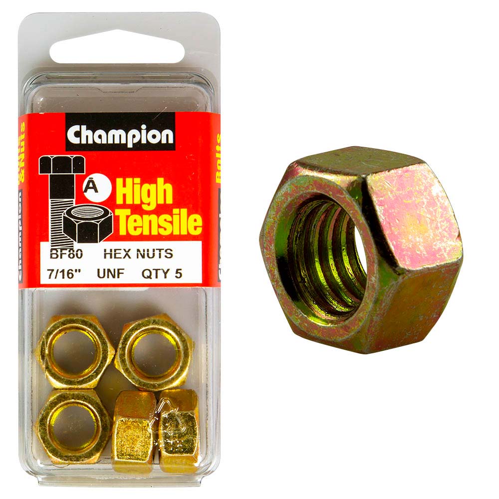 Champion 7/16in UNF Hex Nut (A) - GR5