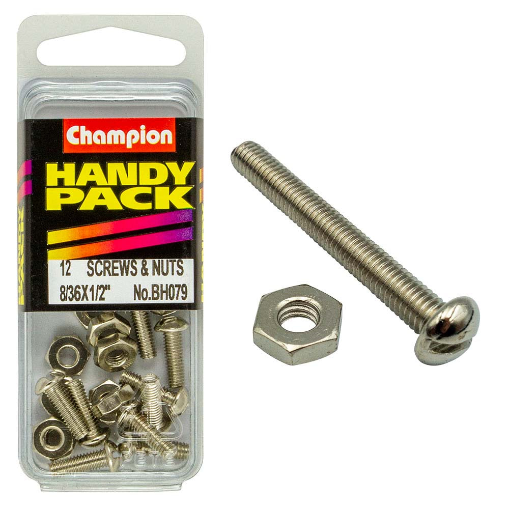 Champion 8/36in x 1/2in Fine Set Screw & Nut