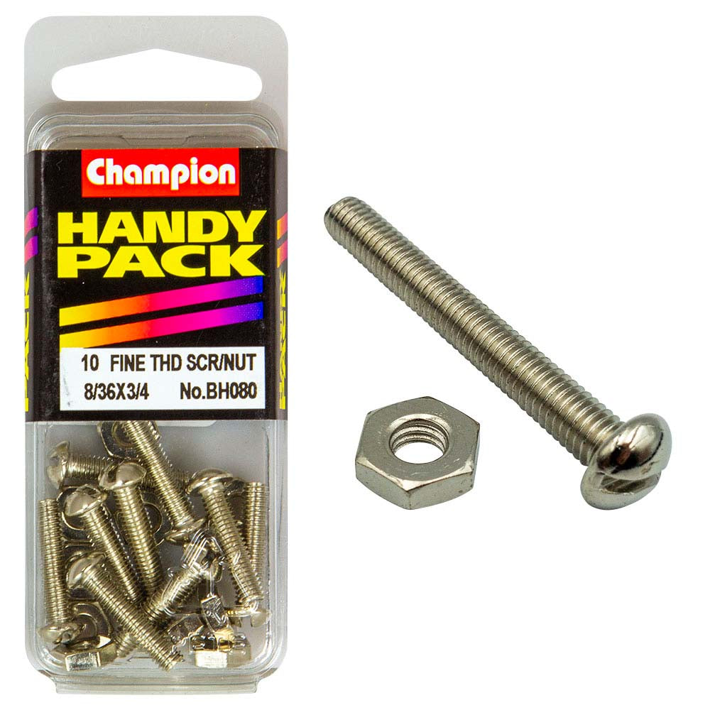 Champion 8/36in x 3/4in Fine Set Screw & Nut