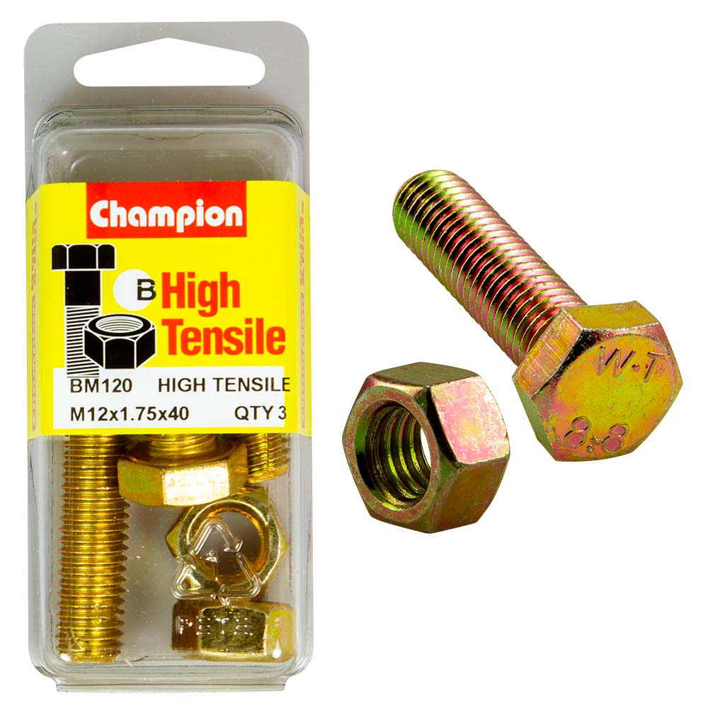 Champion M12 x 40 Set Screw & Nut (B) - GR8.8