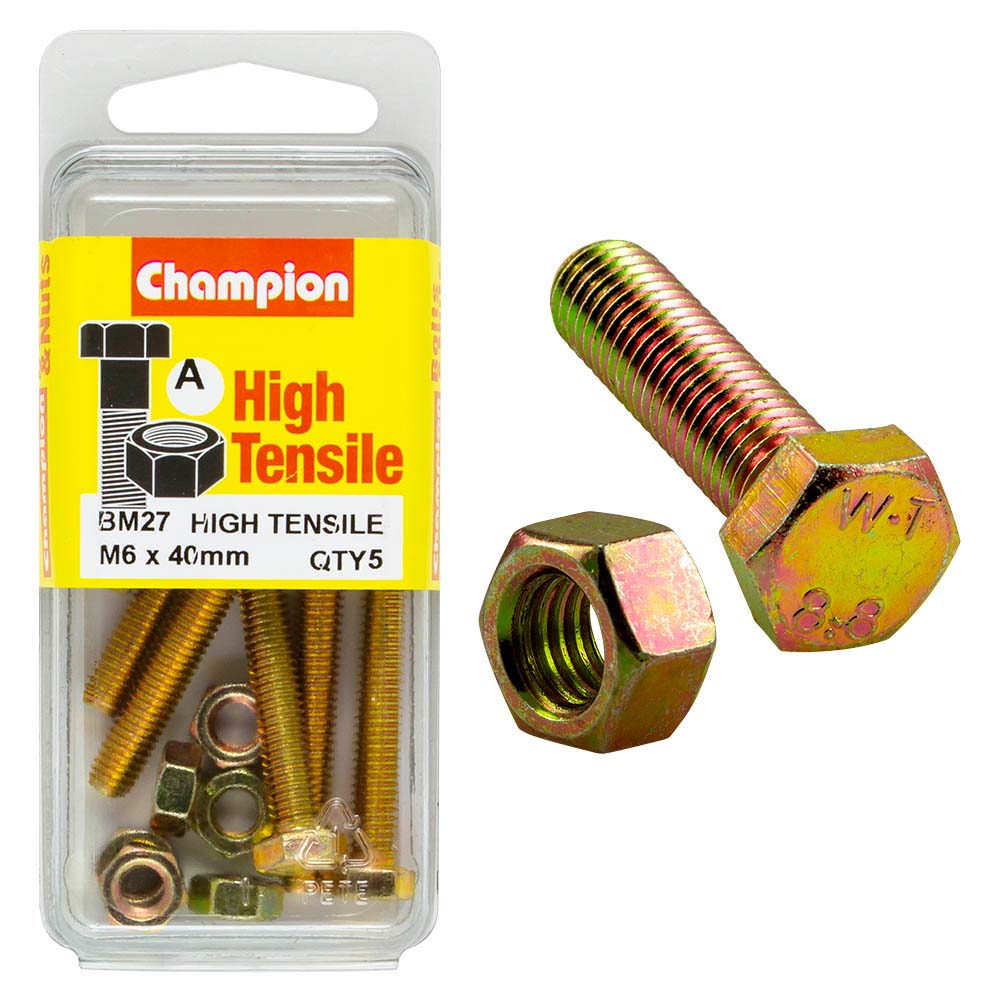 Champion M6 x 40 Set Screw & Nut (A) - GR8.8