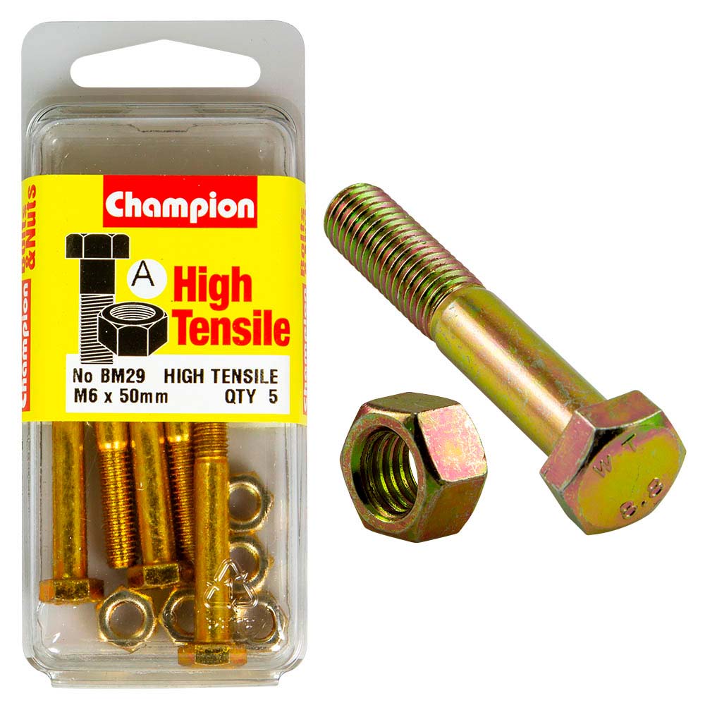 Champion M6 x 50 Bolt & Nut (A) - GR8.8