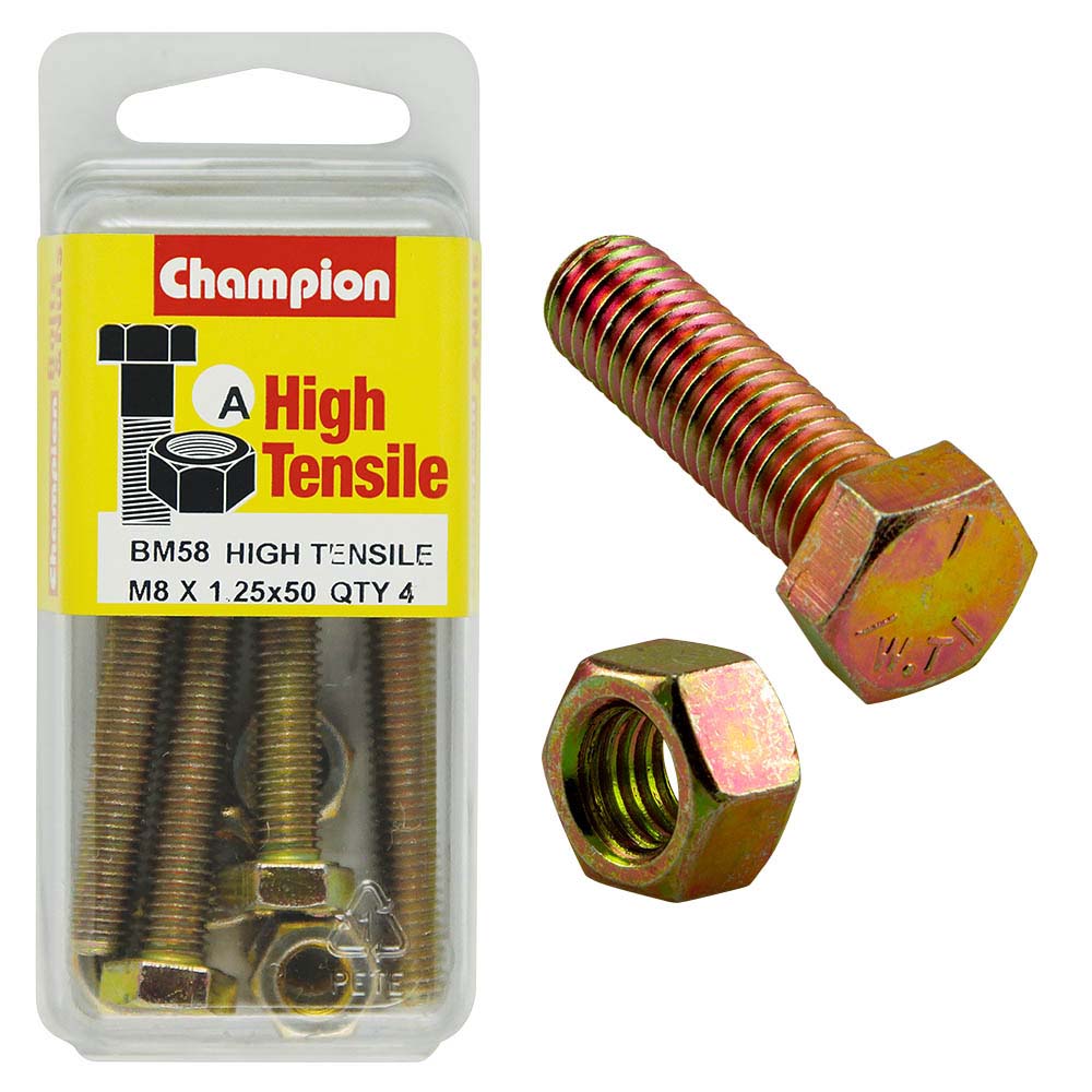 Champion M8 x 50 Set Screw & Nut (A) - GR8.8