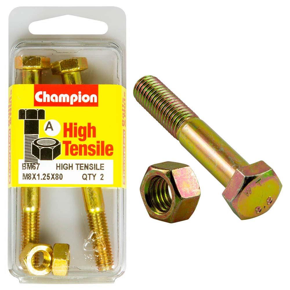 Champion M8 x 80 Bolt & Nut (A) - GR8.8