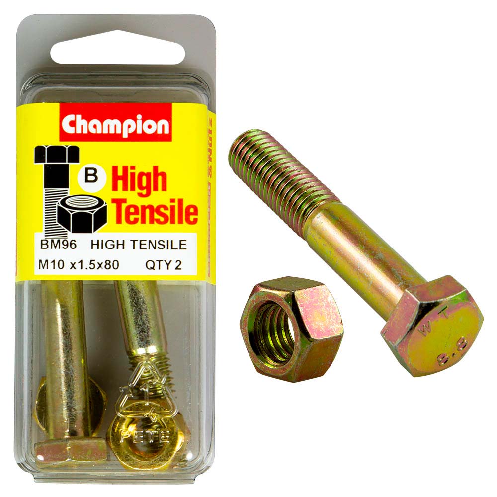 Champion M10 x 80 Bolt & Nut (B) - GR8.8
