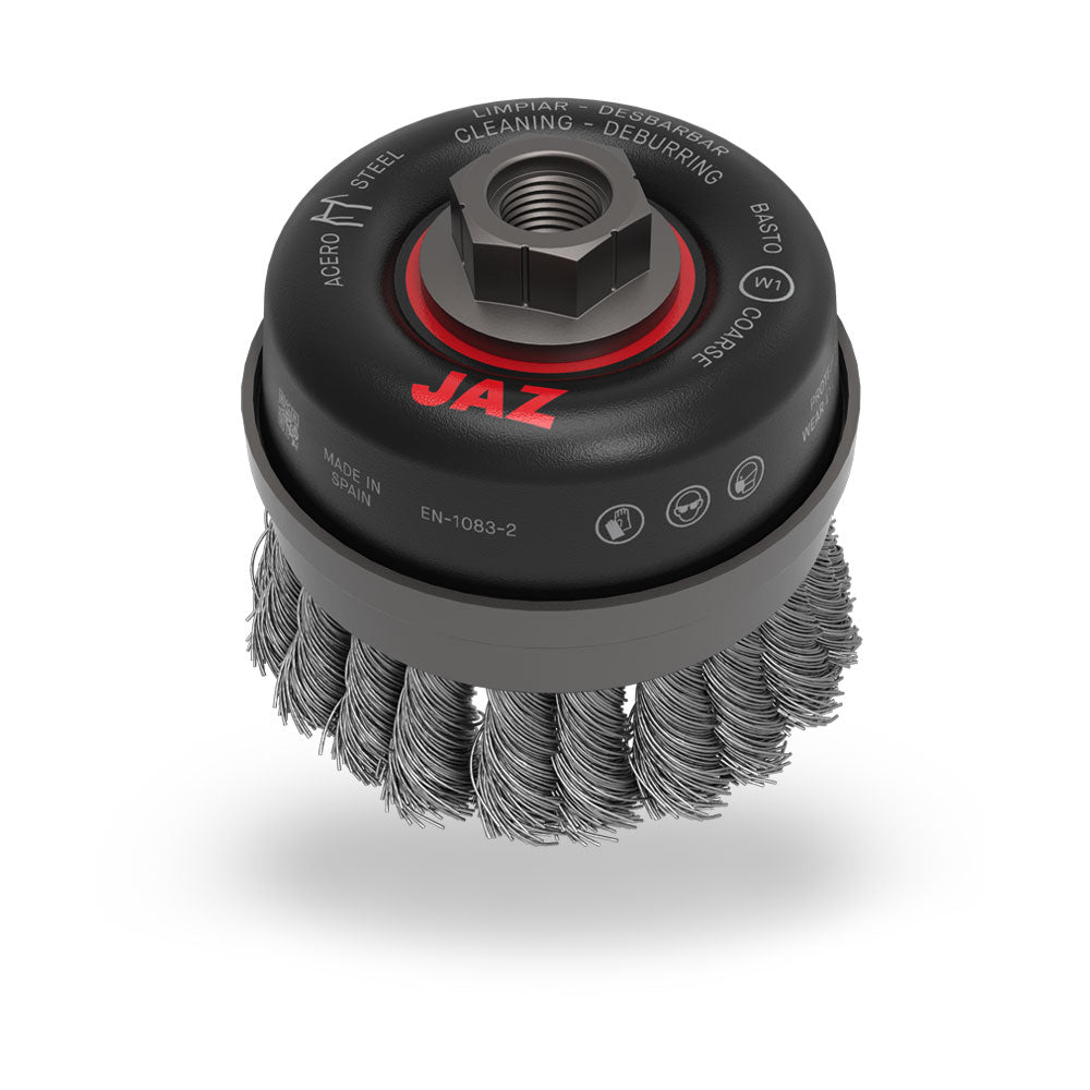 Jaz Cup Brush Twist Knot 100mm x 27mm x 0.8mm - M14 x 2 - Grey Steel (BRUC-1001)