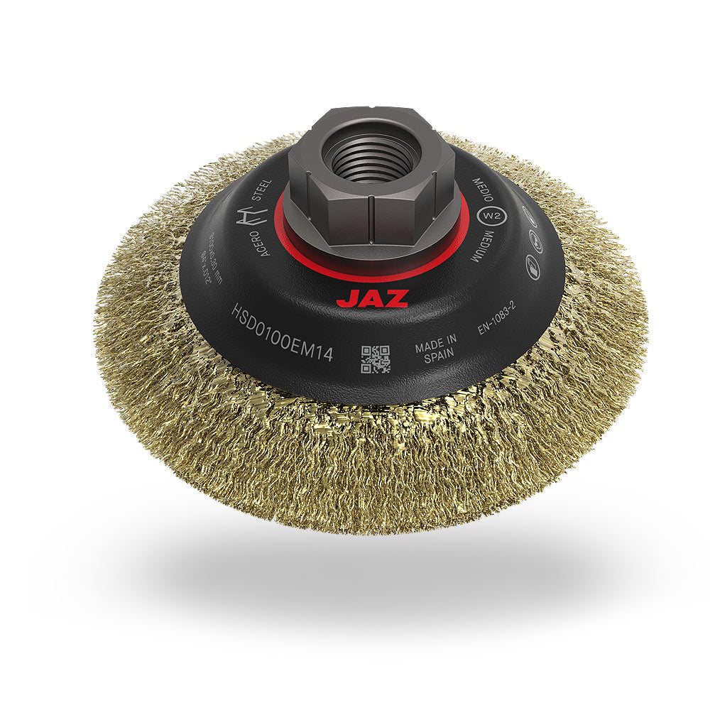 Jaz Bevelled Brush High Speed 100mm x 24mm x 0.3mm - M10 Multi Fit Thread - Coated Steel (BRUH-010M)