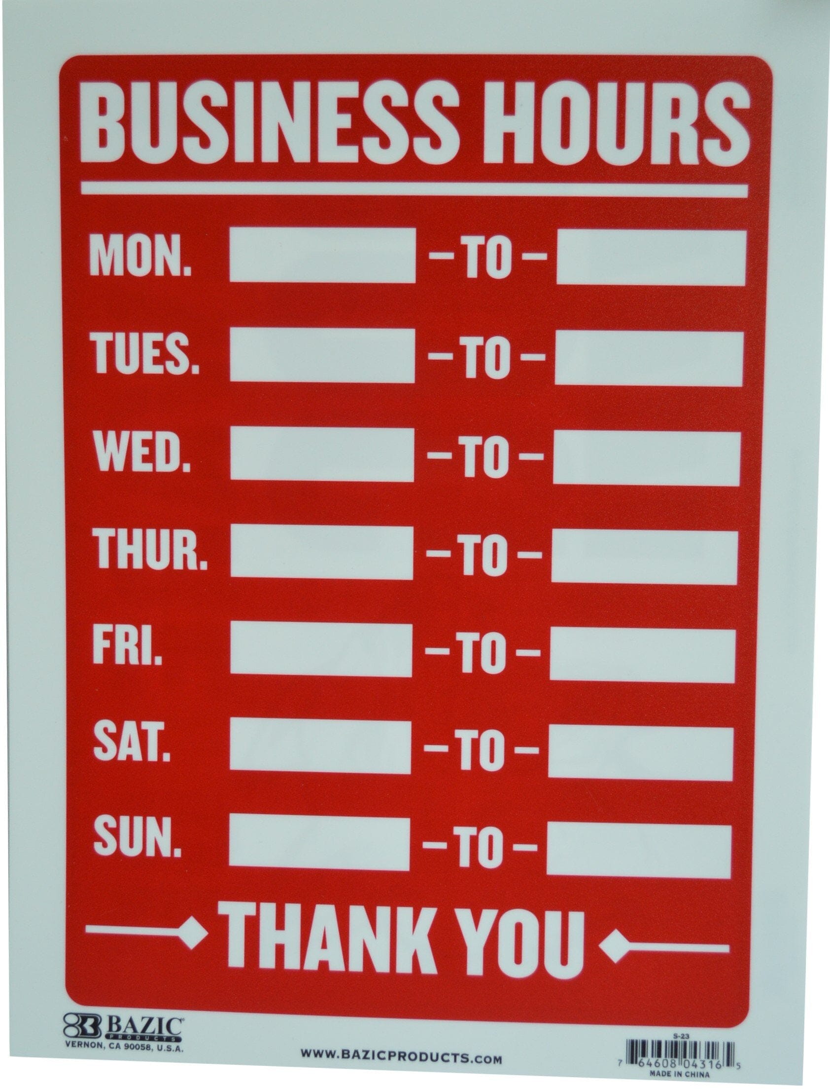 Redback Business Hours Sign - Plastic 200mm x 300mm