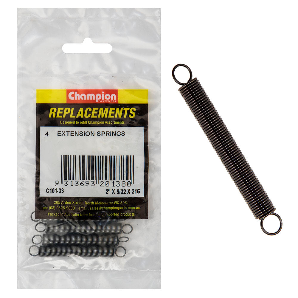 Champion 2in (L) x 9/32in (O.D.) x 21G Extension Spring -4pk