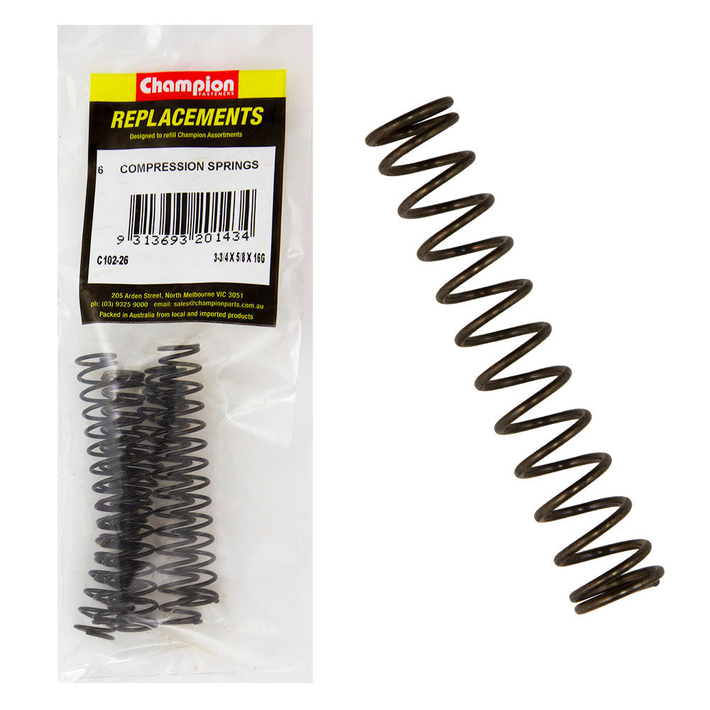 Champion 3-3/4(L) x 5/8in (O.D) x 16G Compression Spring-6pk
