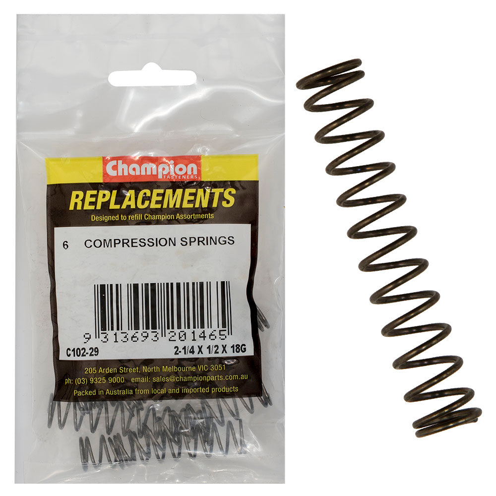 Champion 2-1/4(L) x 1/2in (O.D) x 18G Compression Spring-6pk