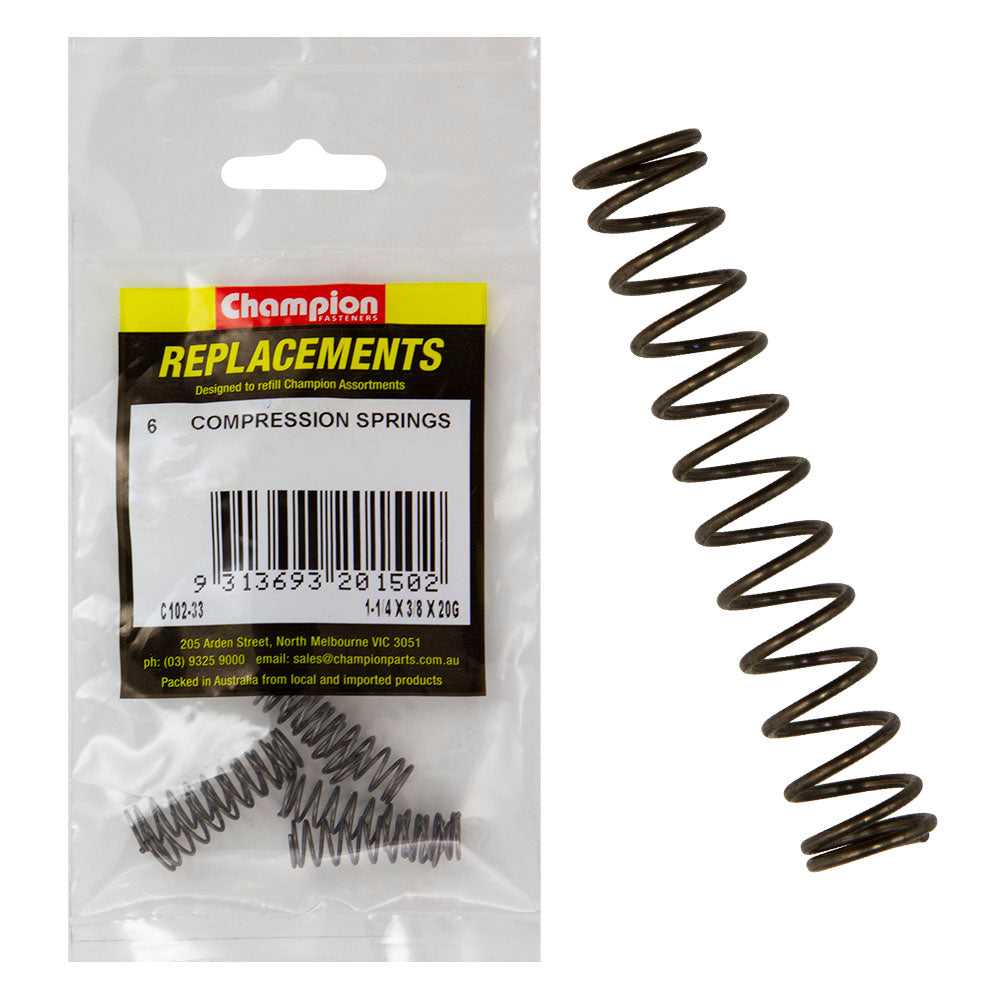 Champion 1-1/4(L) x 3/8in (O.D) x 20G Compression Spring-6pk