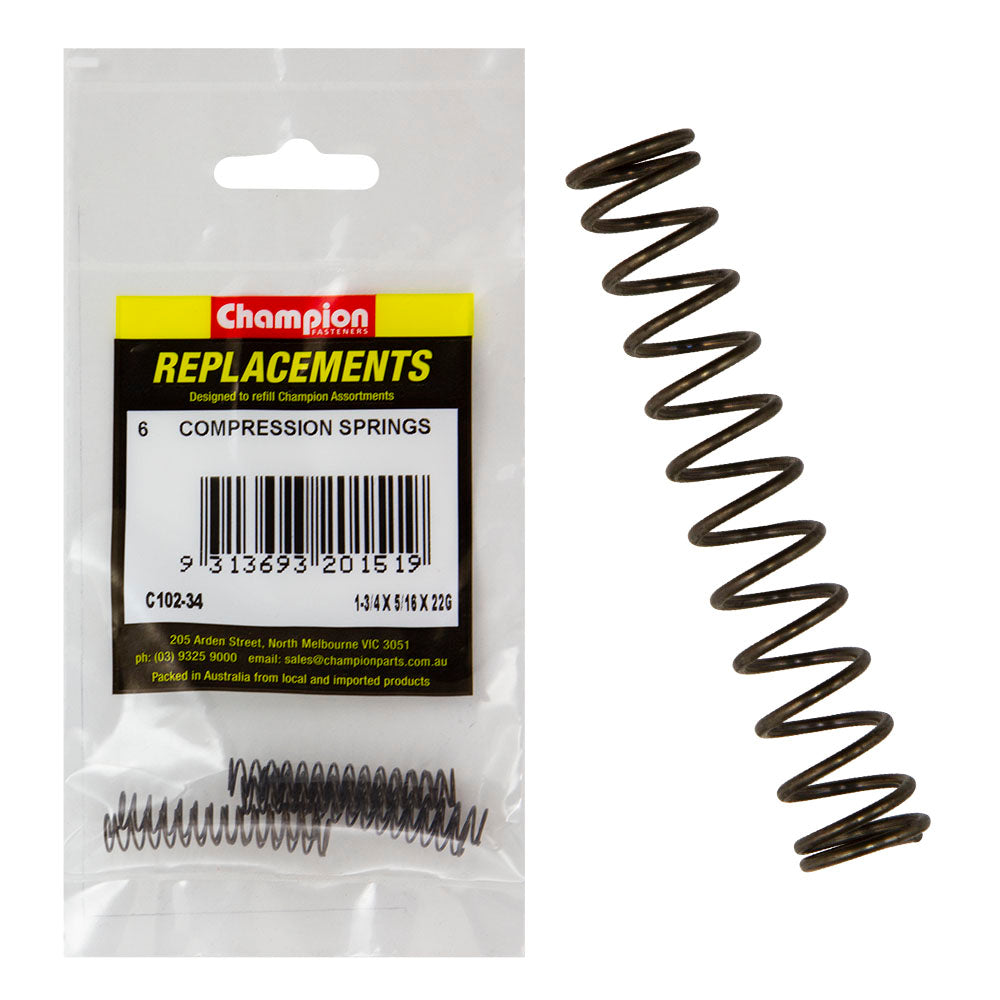 Champion 1-3/4(L) x 5/16in (O.D) x22G Compression Spring-6pk