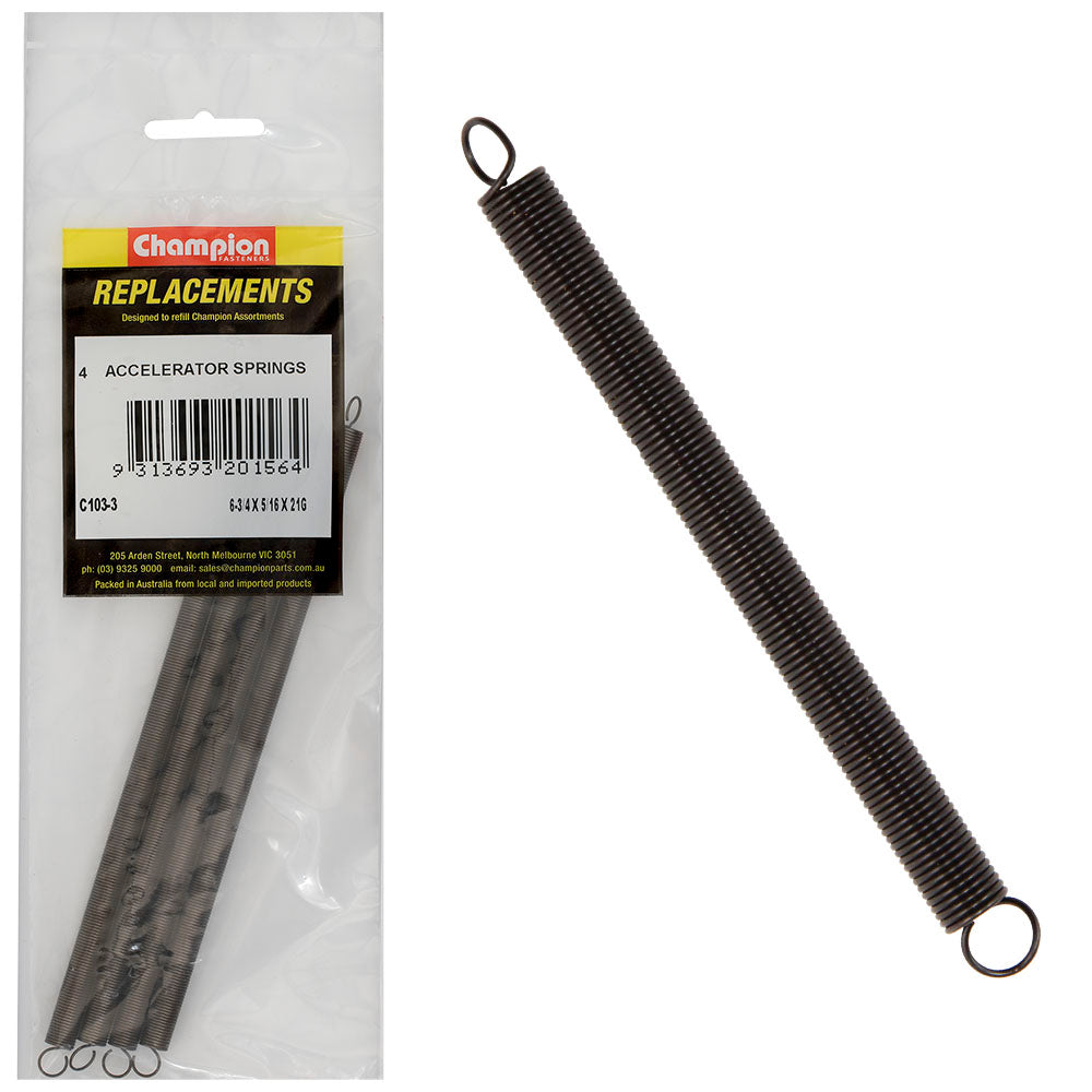 Champion 6-3/4(L) x 5/16in (O.D) x21G Accelerator Spring-4pk
