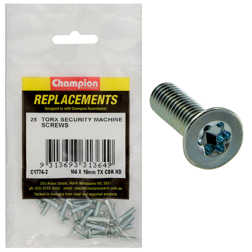Champion M4 x 16mm Machine Screw -Csk -Tx -25pk