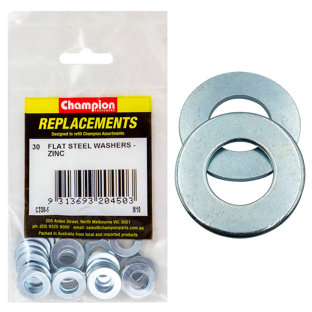 Champion M10 x 21mm x 1.6mm Flat Steel Washer -30pk