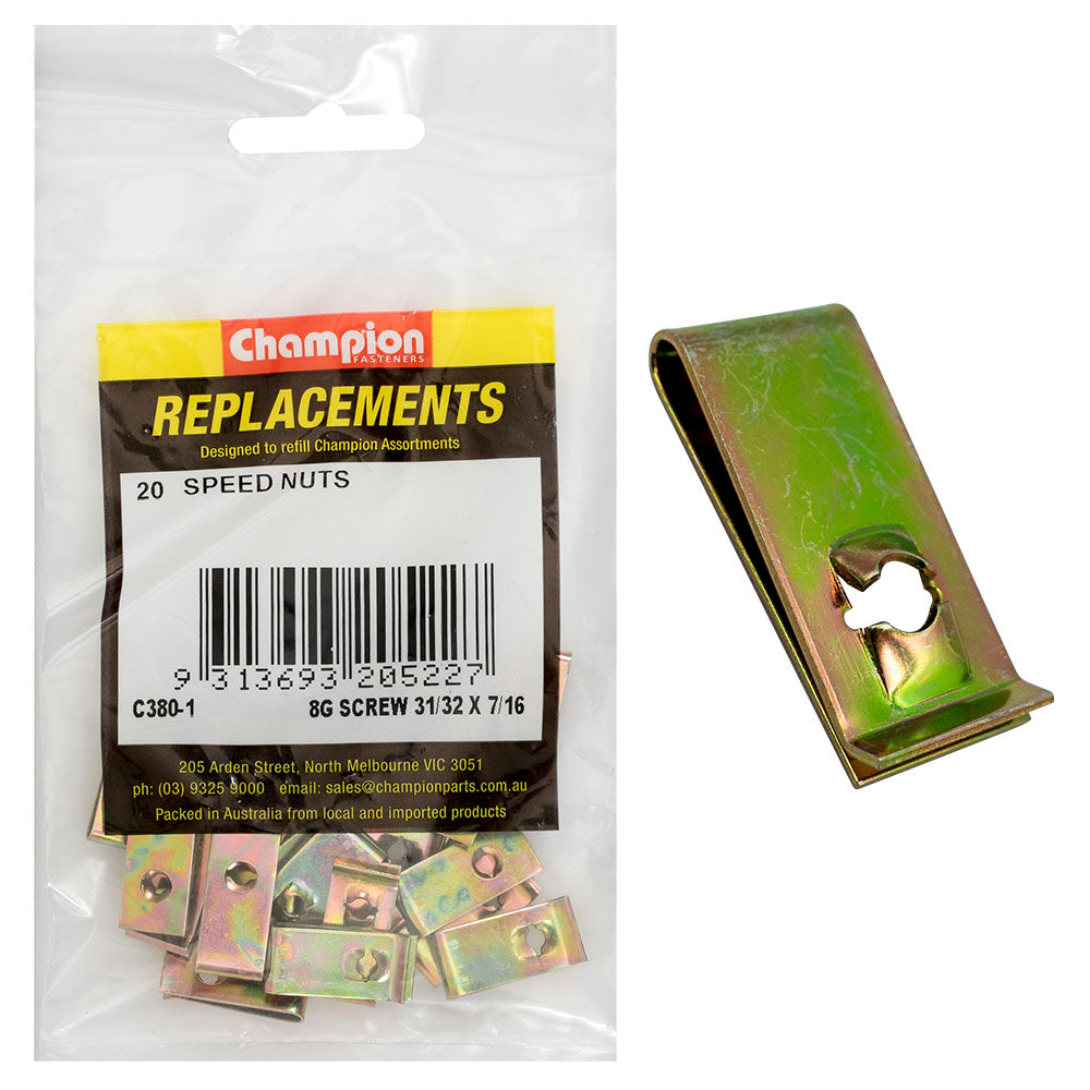 Champion 8G x 31/32in x 7/16in Captive U-Type Speed Nut-20pk