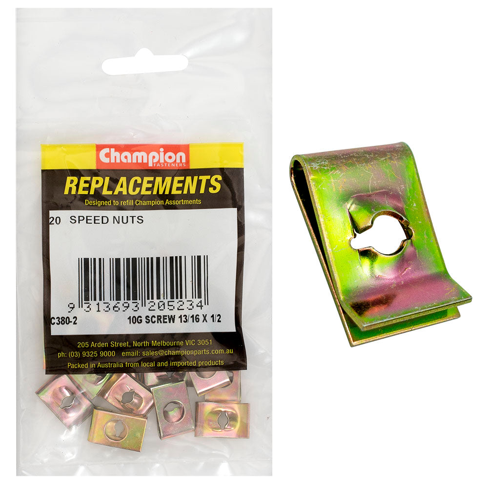 Champion 10G x 13/16in x 1/2in Captive U-Type Speed Nut-20pk
