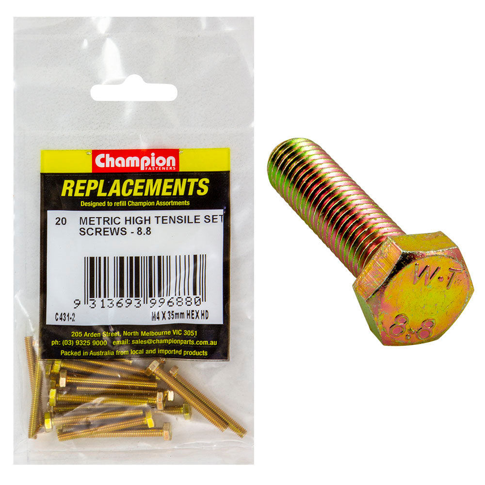 Champion M4 x 35mm x 0.7 Set Screw -Gr8.8 -20pk