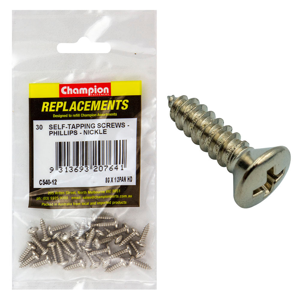 Champion 8G x 1/2in S/Tapping Screw Pan Head Phillips -30pk
