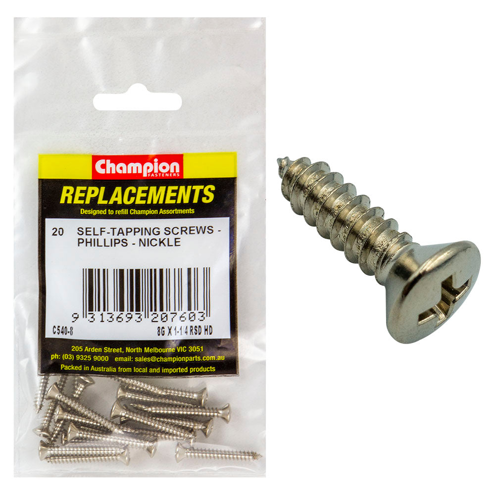 Champion 8G x 1-1/4in S/Tapping Screw Rsd Hd Phillips -20pk