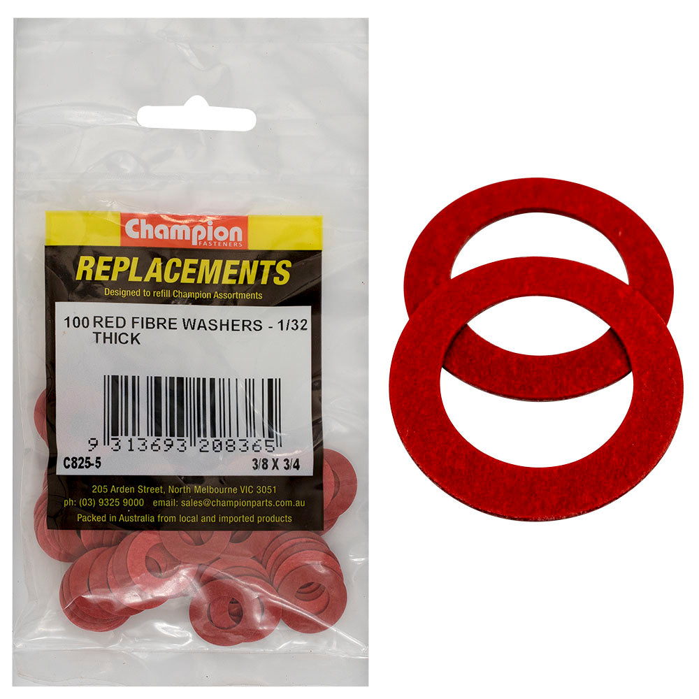 Champion 3/8in x 3/4in x 1/32in Red Fibre Washer -100pk