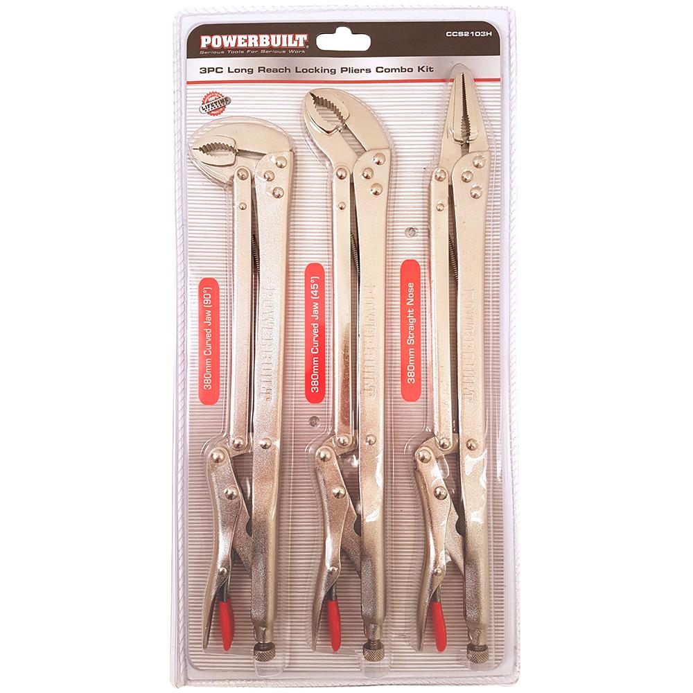 Powerbuilt 3pc Long Reach Locking Pliers Combo Kit