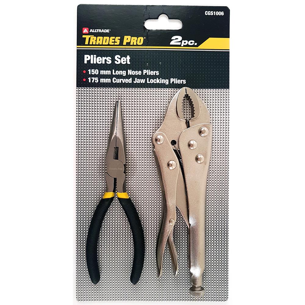 Trades Pro 2pc Pack 150mm/6" Long Nose Plier & 175mm/7" Curved Jaw Locking Plier